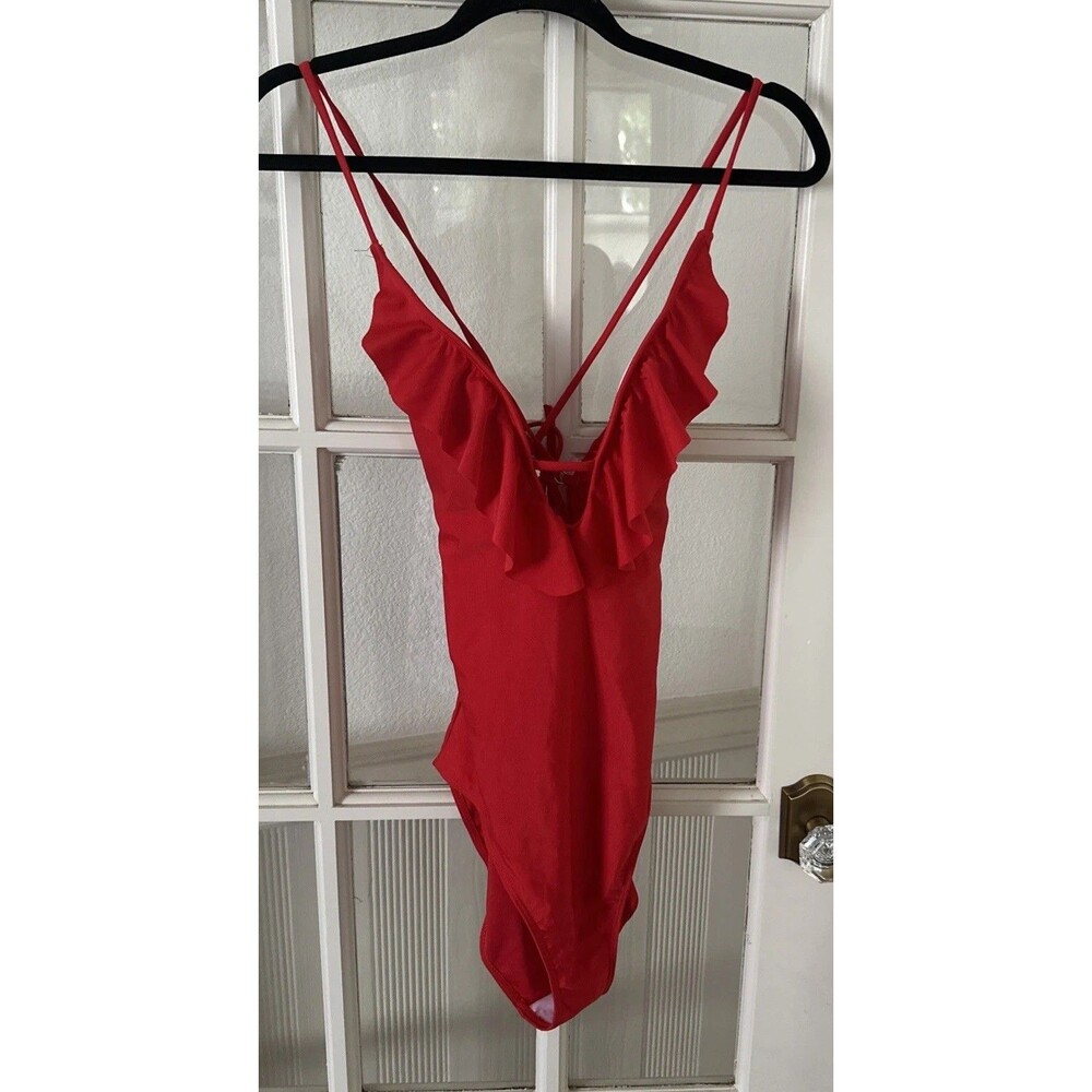Red One Piece Swimsuit Women's Large Ruffle